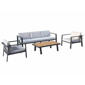 Gustava Black 4-Piece Aluminum Conversation Sofa Set With Beige Cushions