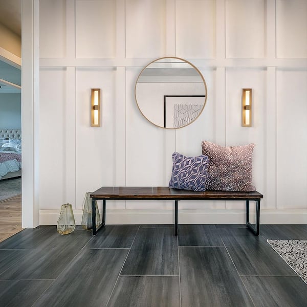 Camelot 16 in. 1-Light Black Dimmable Wall Sconce with Acrylic Shade 3000K