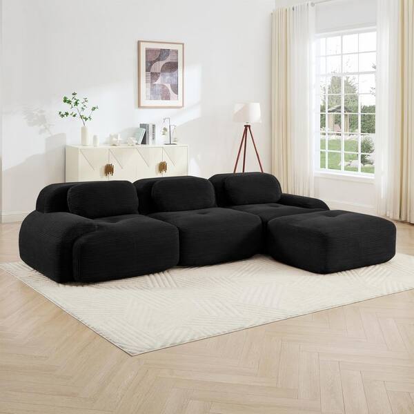 117 in. Curved Armrest Corduroy Sectional Sofa L-Shaped Modular