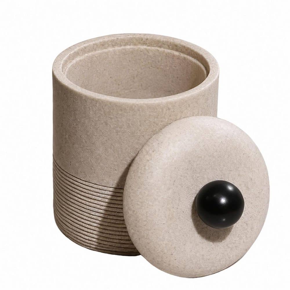 Resin Lidded Cotton Swab Storage Container for Bathroom Vanity, Holds Q-Tips and Makeup Pads, Beige Qtip price history on PriceWatchPro