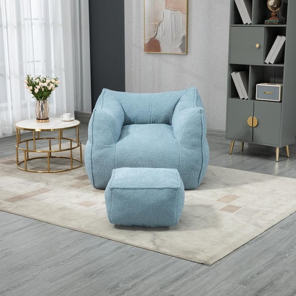 JUJABU Blue Polyester Boucle Comfort Lounger High Back Bean Bag Chair for Adults and Kids