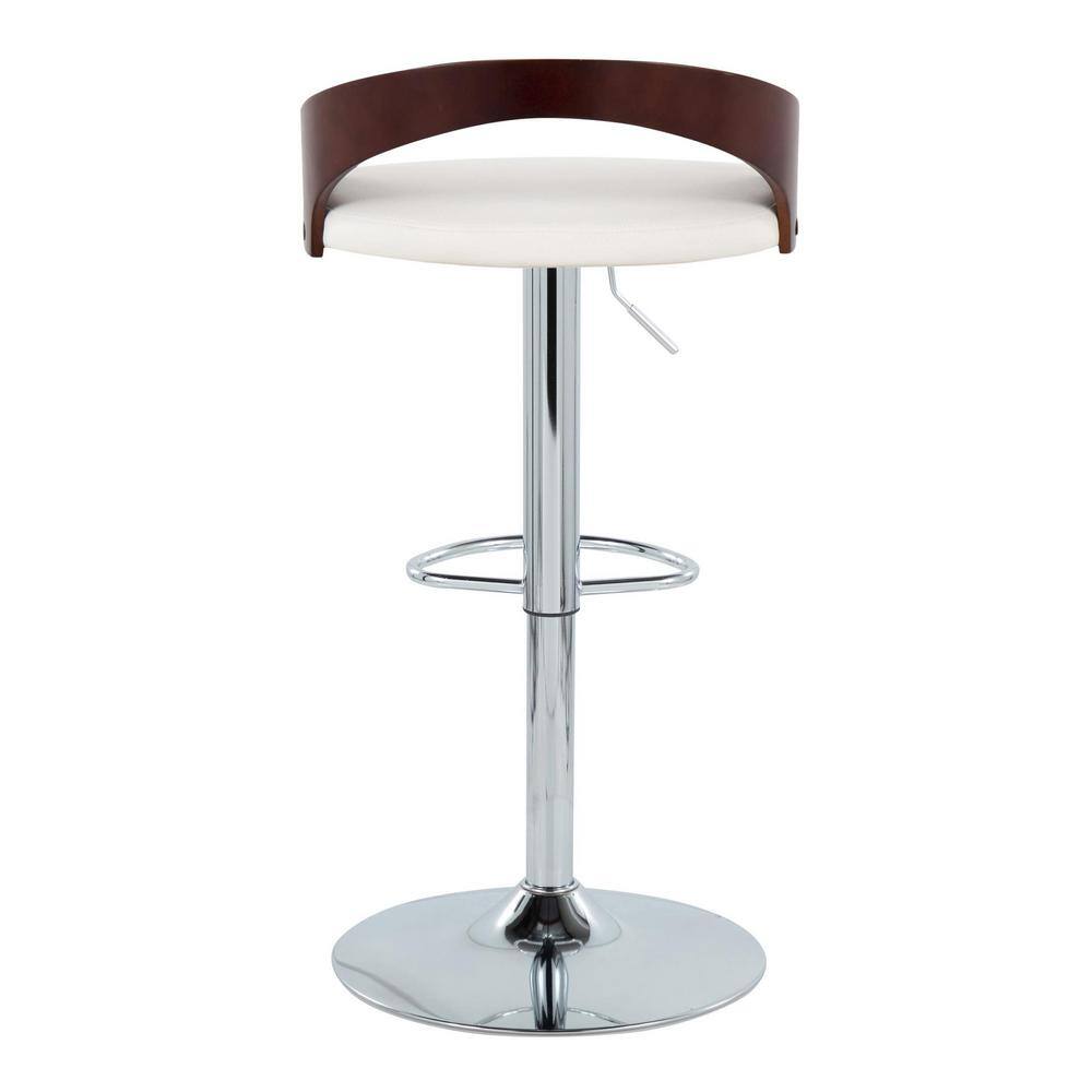 White Faux Leather Adjustable Swivel Barstools with Chrome Base, Set of 2