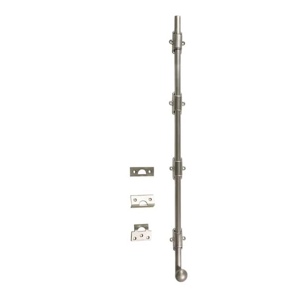 24 in. Solid Brass Satin Nickel Heavy-Duty Surface Bolt with Round Knob