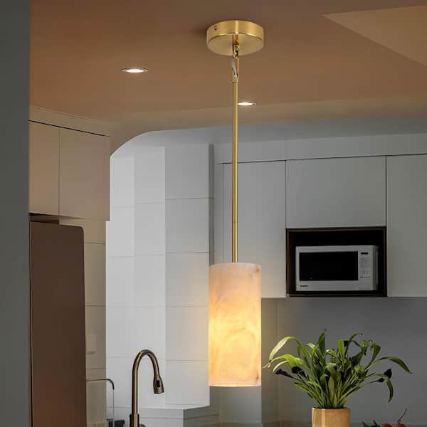 72.8 in. H 1-Light Adjustable Kitchen Island Pendant Light, Brass Alabaster Pendant Light, for Living room, Bedroom