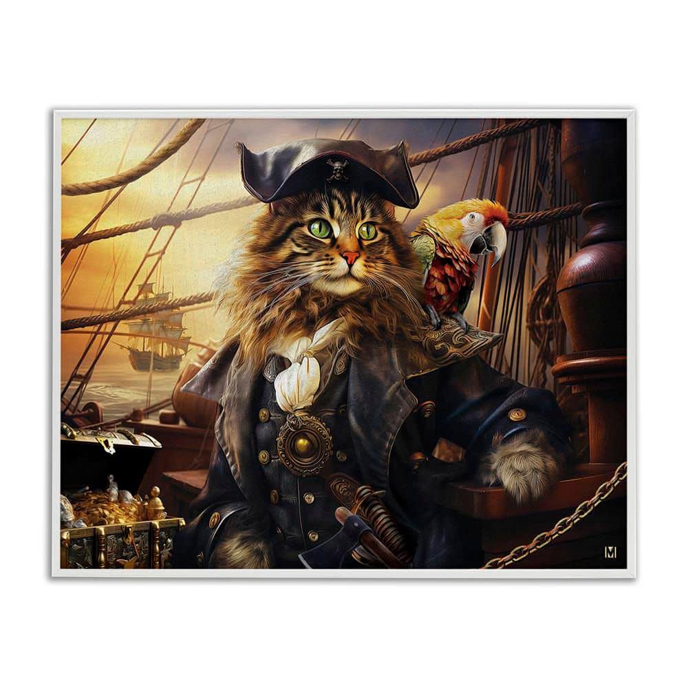 Pirate Cat on Ship by Michael David Ward White Framed Giclee Art Print Animal 24 in. x 30 in. price history on PriceWatchPro
