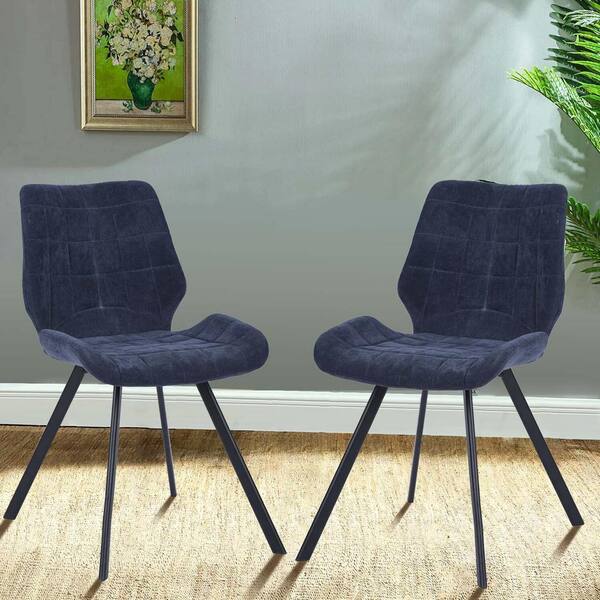 Homy Casa Safari Dark Blue Fabric Upholstered Dining Chairs (Set of 2)