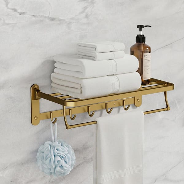 Multifunctional 6-Towel Holders Wall Mounted Towel Rack in Brushed Gold