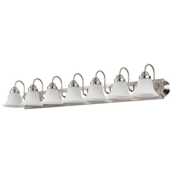 7-Light Brushed Nickel Vanity Light with Alabaster Glass Bell Shade 7-Light Brushed Nickel Vanity Light with Alabaster Glass Bell Shade
