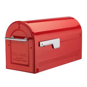 Boulder Red, Large, Steel, Post Mount Mailbox with Silver Handle and Flag