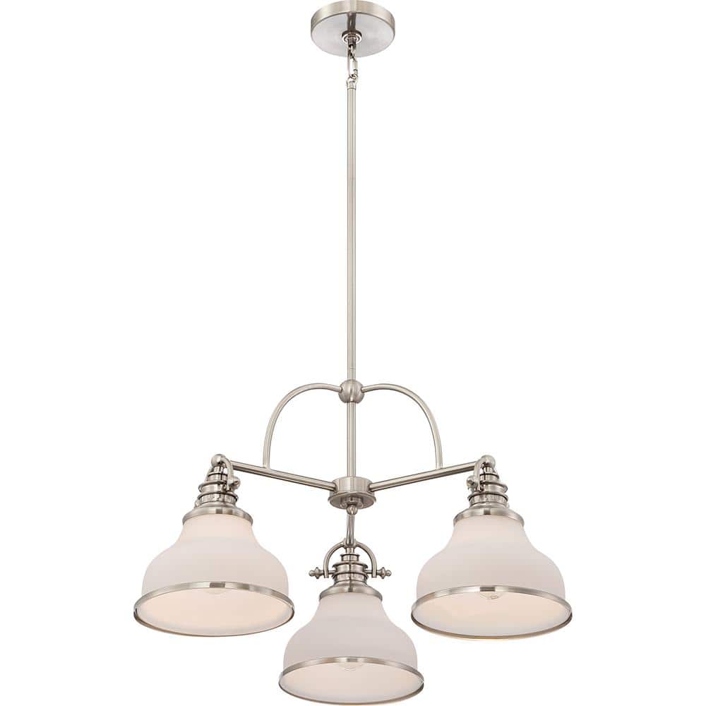 Grant 24-Inch Brushed Nickel 3-Light Chandelier with Opal Etched Glass
