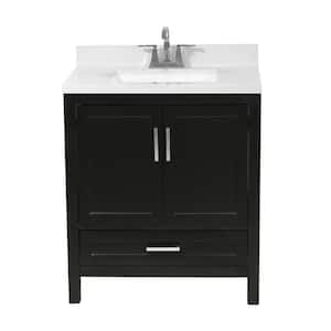 Salerno 31 in. Bath Vanity in Espresso with Cultured Marble Vanity Top with Backsplash in Carrara White with White Basin