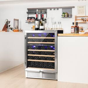 Wine Cooler 51 Bottles Dual Zone Wine Refrigerator Built-In Freestanding Cellar Cooling Unit in Black
