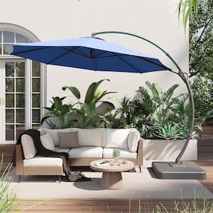 10 ft. Aluminum Cantilever Patio Umbrella with Base in Navy Blue