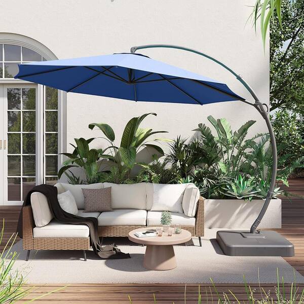 LAUSAINT HOME 10 ft. Aluminum Cantilever Patio Umbrella with Base in Navy Blue