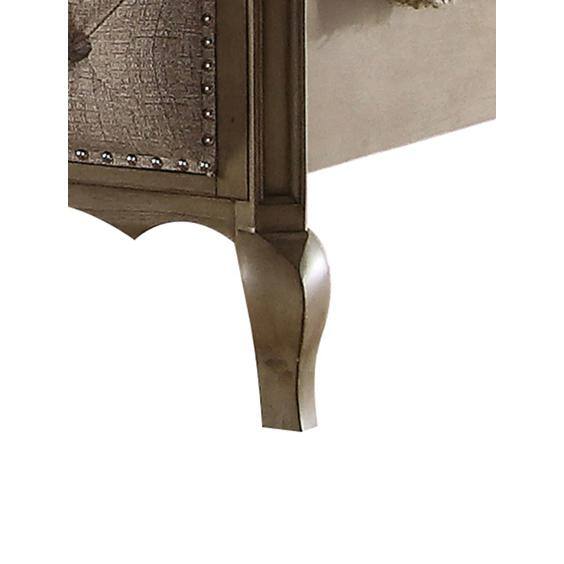 Elegant Beige Fabric Queen Bed with Tufted Nailhead Upholstery