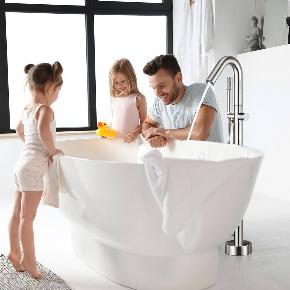 Brushed Nickel Freestanding Tub Faucet with Hand Shower