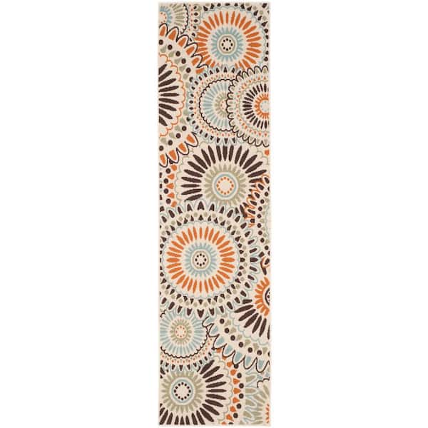 SAFAVIEH Veranda Cream/Chocolate 2 ft. x 8 ft. Floral Indoor/Outdoor Patio  Runner Rug