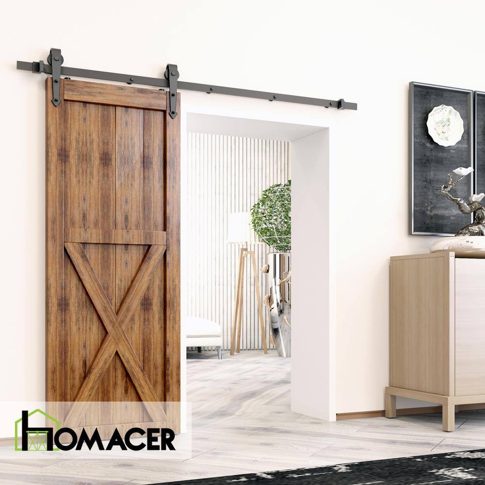 Black Rustic Sliding Barn Door Hardware Kit with Arrow Design Roller