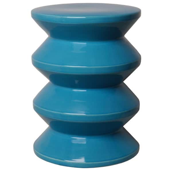 Accordion 18 in. H Turquoise Round Ceramic Garden Stool