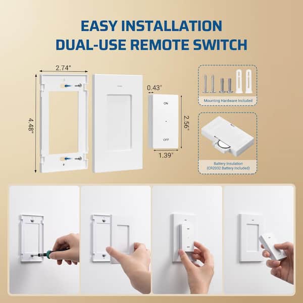 120-Volt Remote Control Light Bulb Switch Socket, White with 1-Removable Controller and Bulb Base