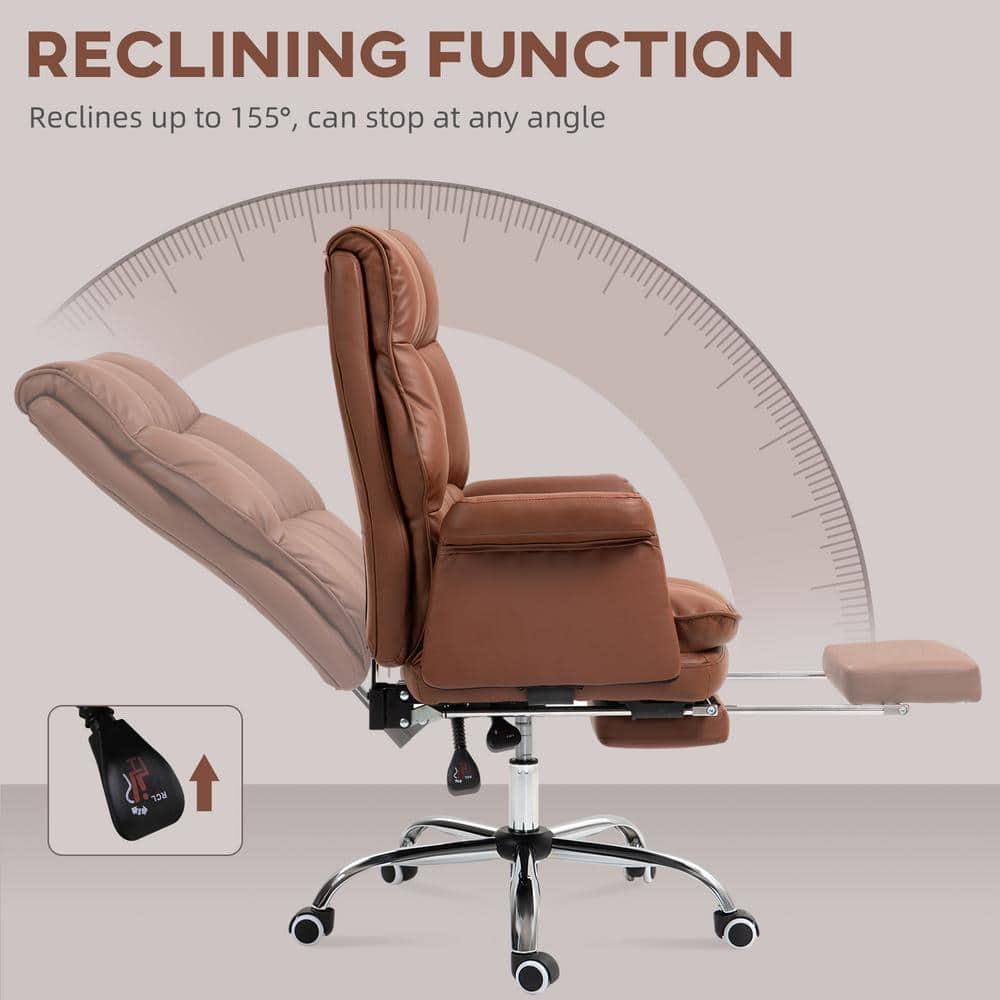 Brown Leather Executive Office Chair with Metal Base and Footrest