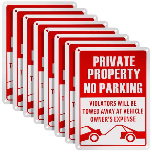 8-Pack 14 x 10 in. Reflective Aluminum Weatherproof No Parking Sign Private Driveway Security Warning Sign