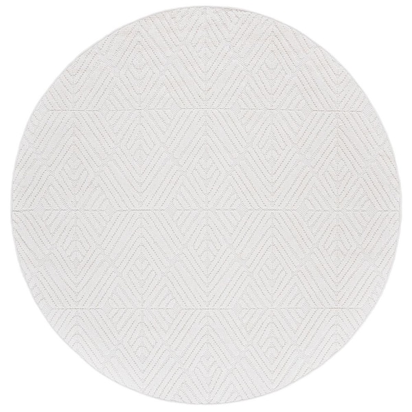 SAFAVIEH Global Light Beige/Ivory 7 ft. x 7 ft. Solid Chevron Checkered Round Indoor/Outdoor Area Rug