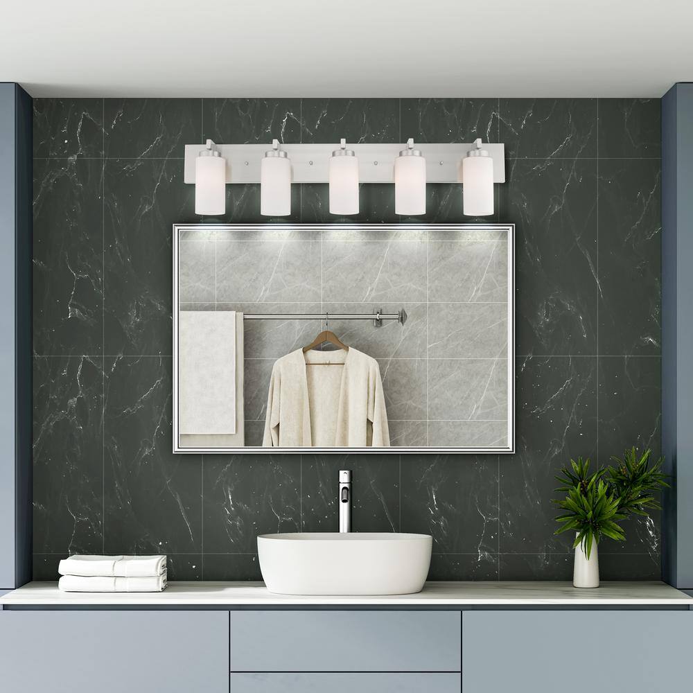 Brushed Nickel 5-Light Bath Vanity with Satin Opal Glass