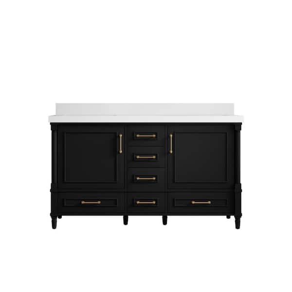 Willow Collections Hudson 60 in. W x 22 in. D x 36 in. H Double Sink Bath Vanity in Black with 2 in. White Quartz Top