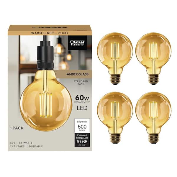 60-Watt Equivalent G30 Dimmable Cage Filament Amber Glass E26 Vintage Edison LED Light Bulb, Warm White (4-Pack)