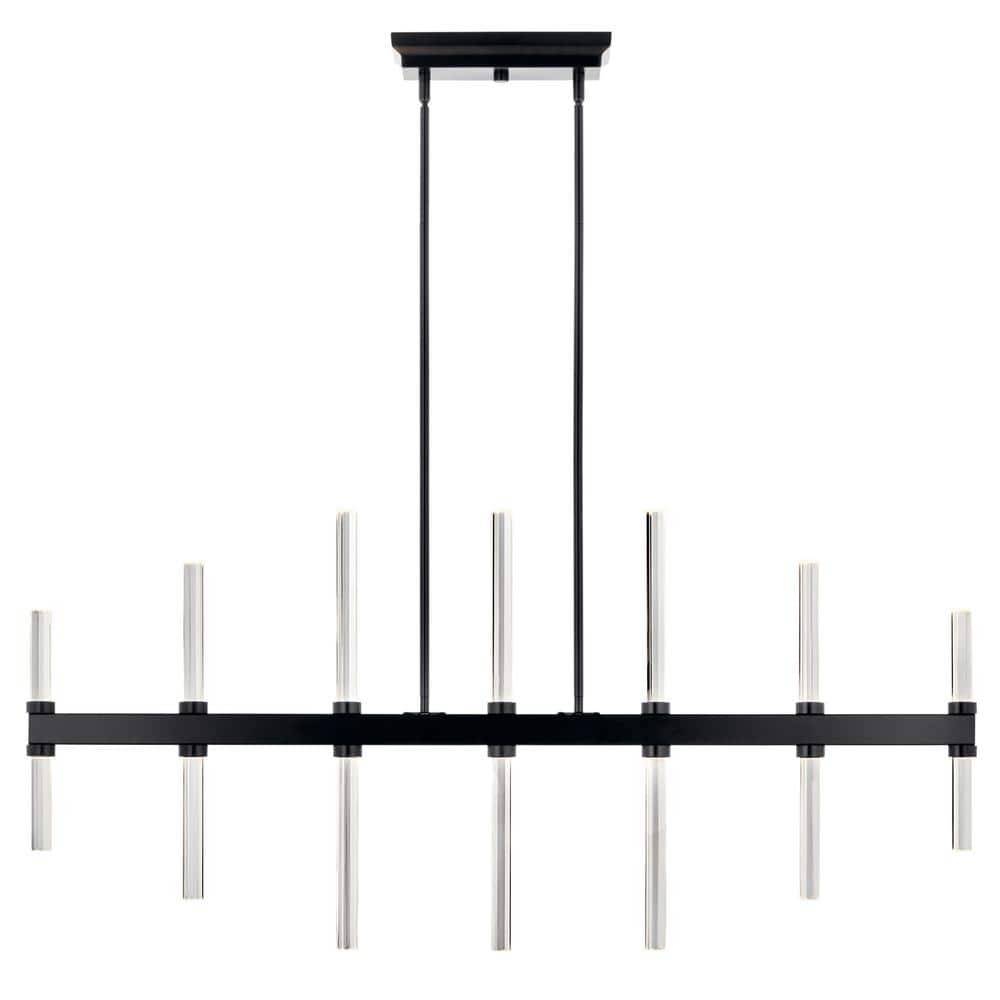Black Crystal LED Linear Chandelier with Clear Optical Shade