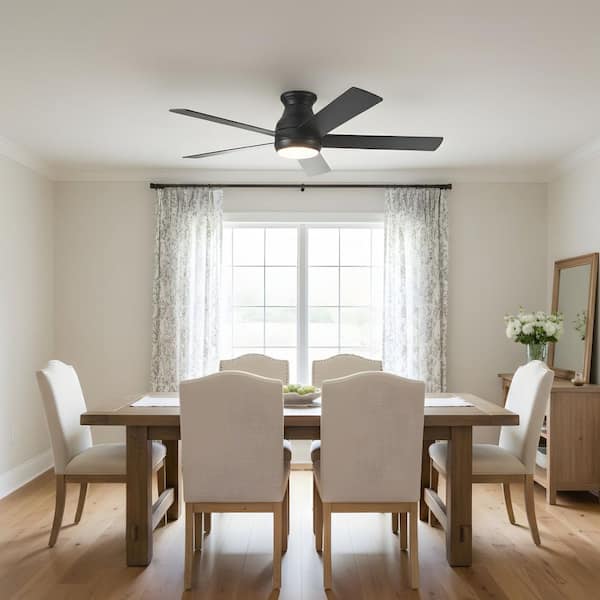 52 in. LED Indoor Black Low Profile Ceiling Fan with Light Kit and Remote Control