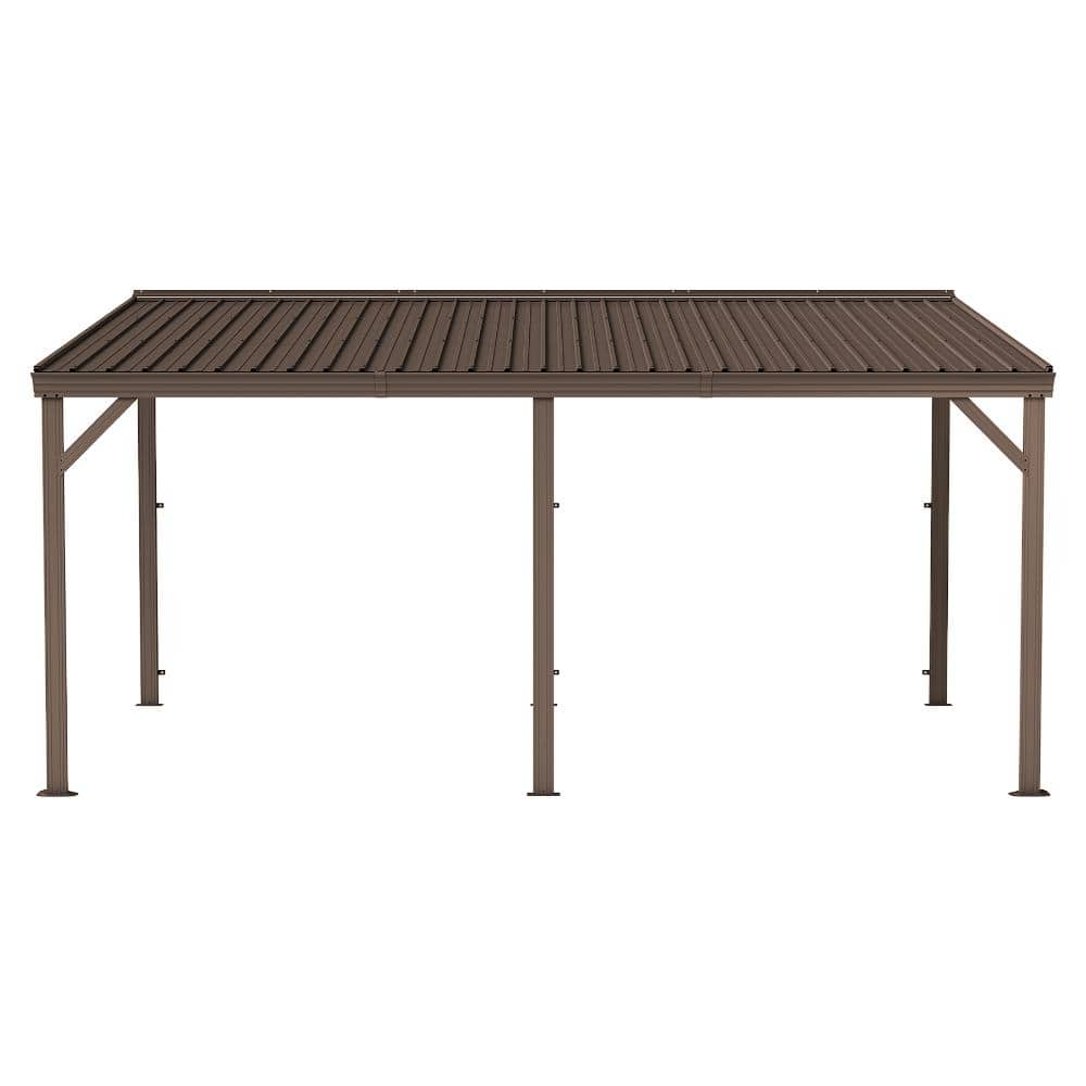 16 ft.W x 10 ft.D Metal Outdoor Hardtop Wall Mounted Gazebo with Gutters&Galvanized Steel Roof Patio,Backyard Brown price history on PriceWatchPro