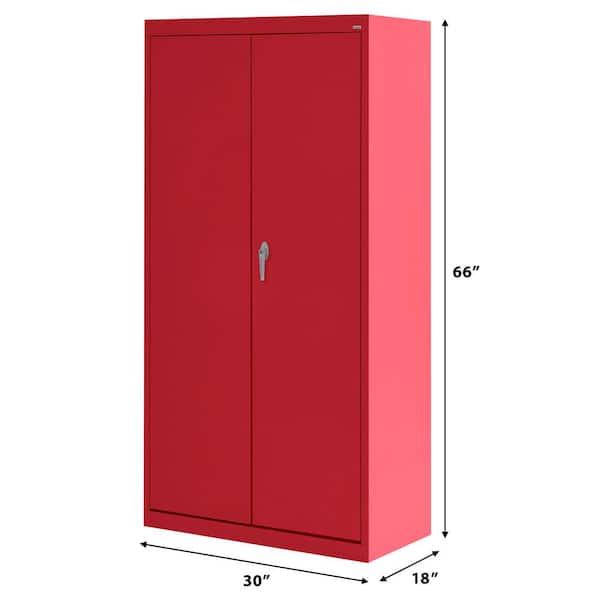 Supply Freestanding Steel Cabinet with 3-Fixed Shelves in Red (30 in. W x 66 in. H x 18 in. D)