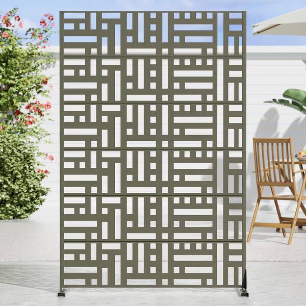 6 ft. x 4 ft. Privacy Fence Screen Olive Gray Galvanized Metal for Garden Fence in Mosaic Pattern