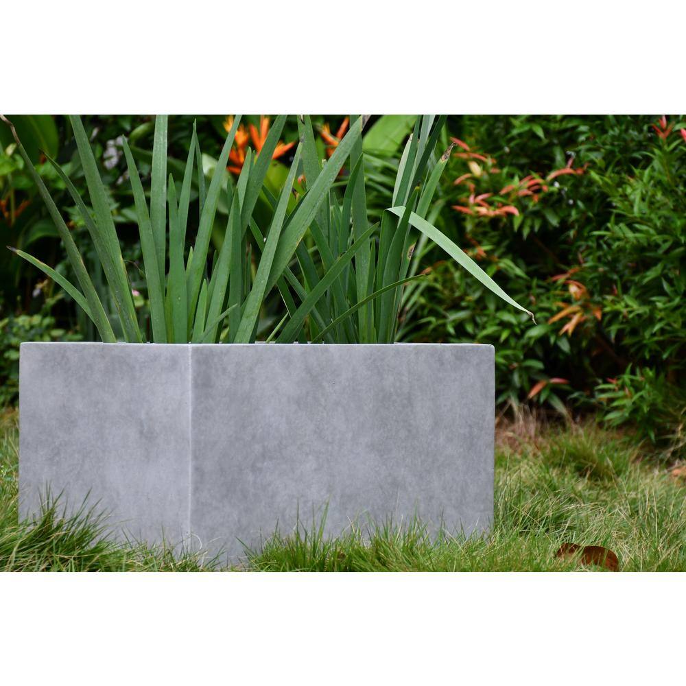 Large Rectangular Gray Lightweight Concrete Outdoor Planter