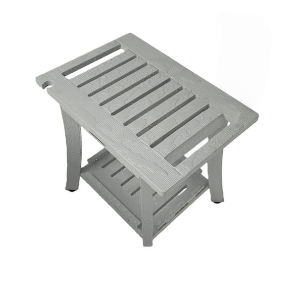 18.6 in. W Waterproof Heavy Duty 400 lbs. Plastic Shower Seat w/ Storage Shelf Shower Bench in Gray for Daily Shower Use