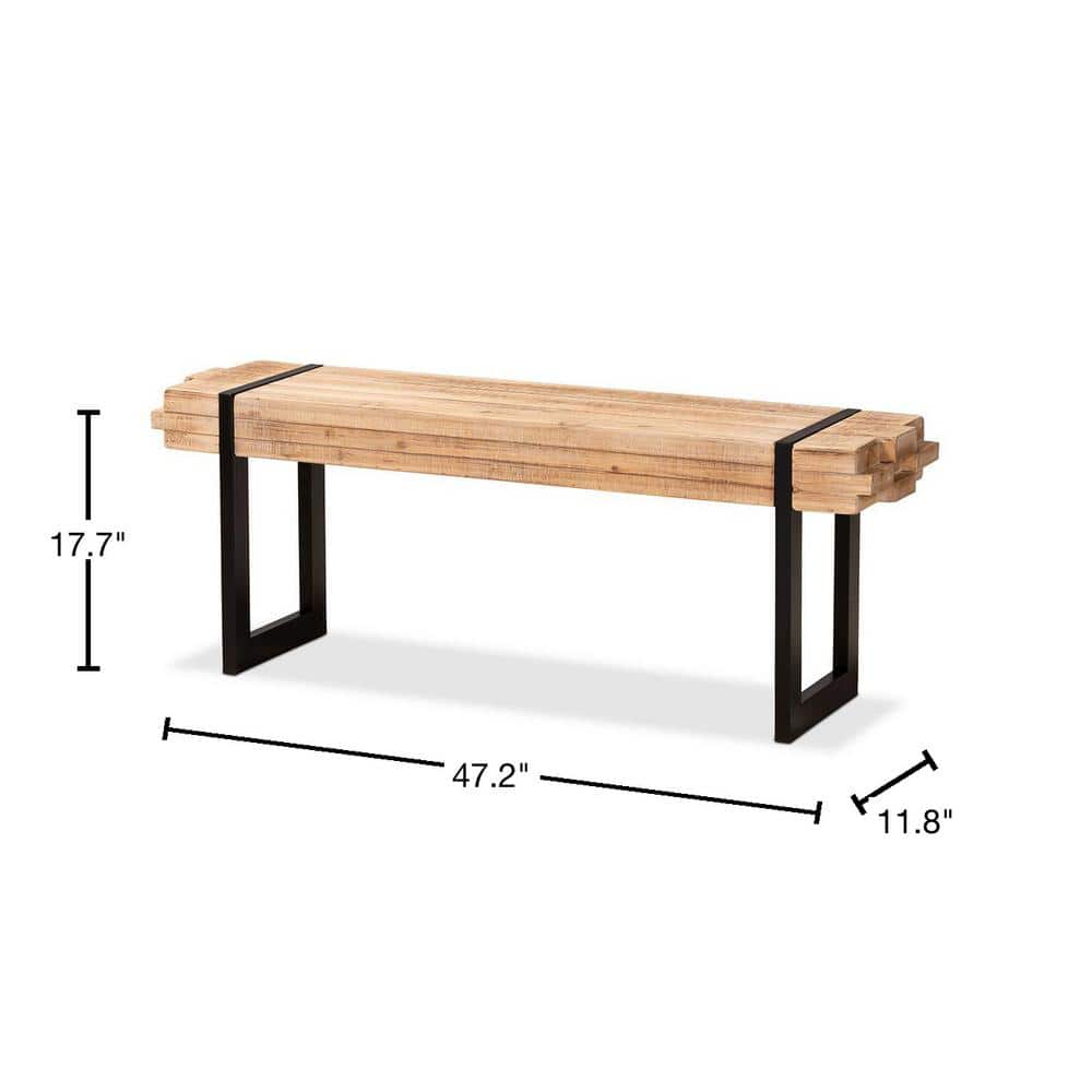 Henson Natural Brown Wood and Black Metal Bench