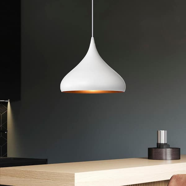 100-Watt 1-Light 12 in. White Single Pendant Light with Teardrop Metal Shade