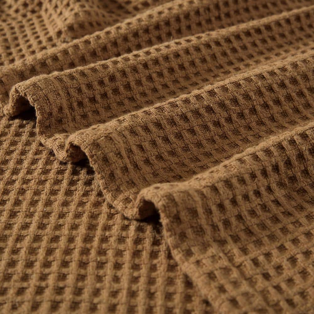 Full Brown Cotton Knitted Reversible Blanket Set
