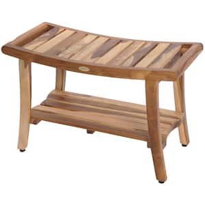 EarthyTeak Harmony 30 in. Teak Shower Bench with Shelf And LiftAide Arms