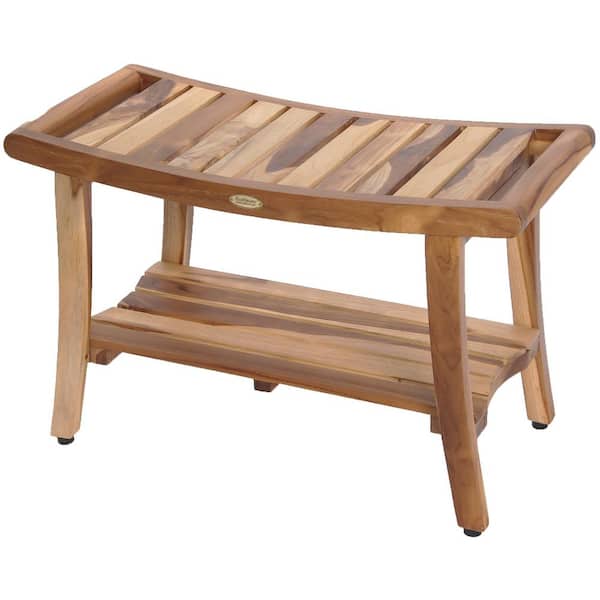 EcoDecors EarthyTeak Harmony 30 in. Teak Shower Bench with Shelf And LiftAide Arms