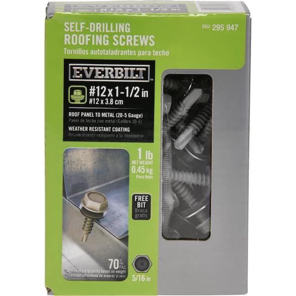 Everbilt #12 x 1-1/2 in. Flange Hex Head Hex Drive Self-Drilling Screw with Neoprene Washer 1 lb.-Box (70-Piece)