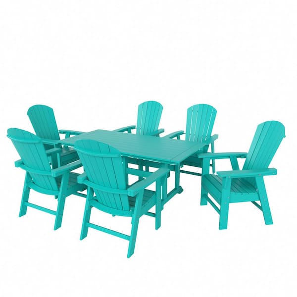 Altura Outdoor Patio Weather Resistant Turquoise 7-Piece HDPE Plastic Rectangle Adirondack Dinning Set
