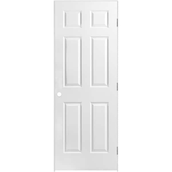 Masonite 28 in. x 80 in. 6 Panel Left-Handed Hollow-Core Textured Primed Composite Single Prehung Interior Door