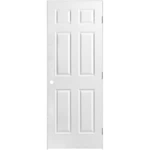 30 in. x 80 in. 6 Panel Left-Handed Hollow-Core Textured Primed White Composite Single Prehung Interior Door