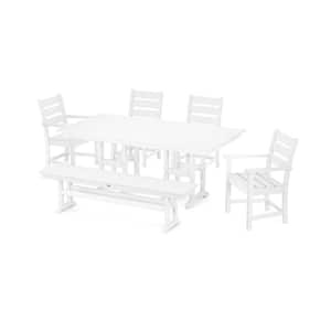 Grant Park White 6-Piece Plastic Outdoor Dining Set with Bench