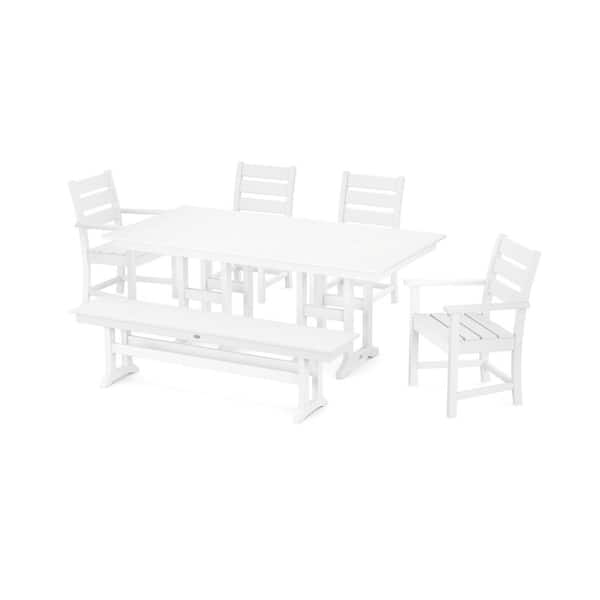 POLYWOOD Grant Park White 6-Piece Plastic Outdoor Dining Set with Bench