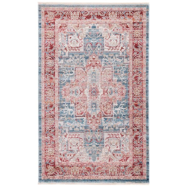 Kenitra 2 ft. x 4 ft. Blue/Red Distressed Ornate Area Rug