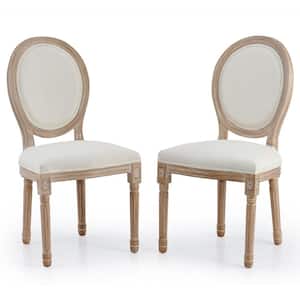 Beige King Louis XVI Upholstery Dining Chair with Round Birch Backs and Solid Rubberwood Legs